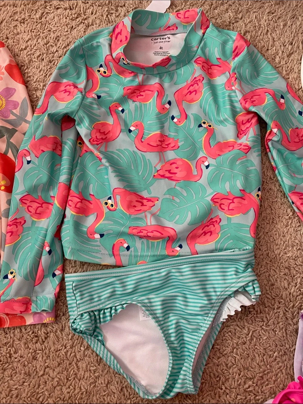 Carter's Pink Floral Rash Guard Top with Yellow Sun Accents